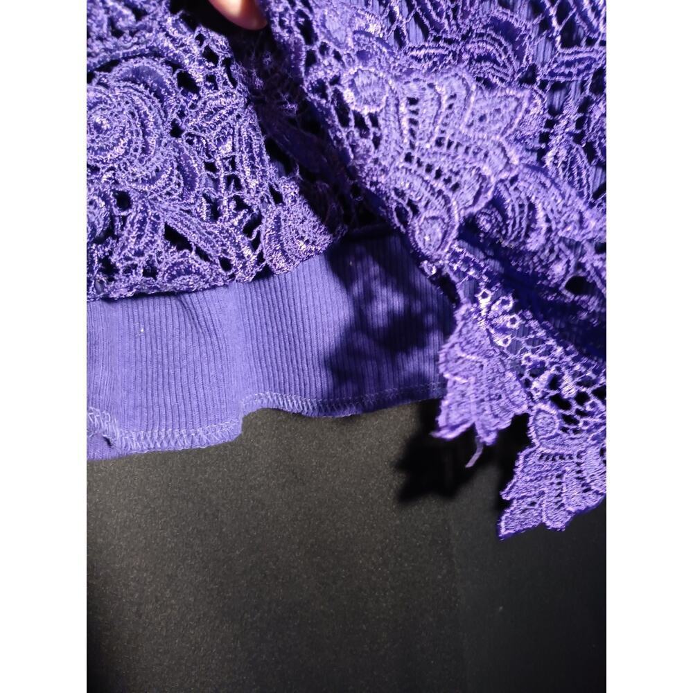 VTG Y2K Cami Crop Top XL Purple Ribbed Floral Crochet Lace Festival Rave Boho US - Picture 4 of 6
